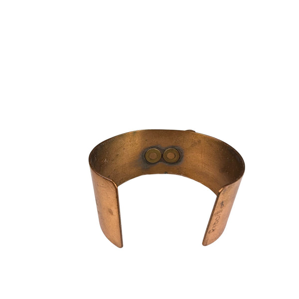 Vintage Rebaje Copper Cuff Bracelet Wide Ornate Floral Modernist Art Deco Design