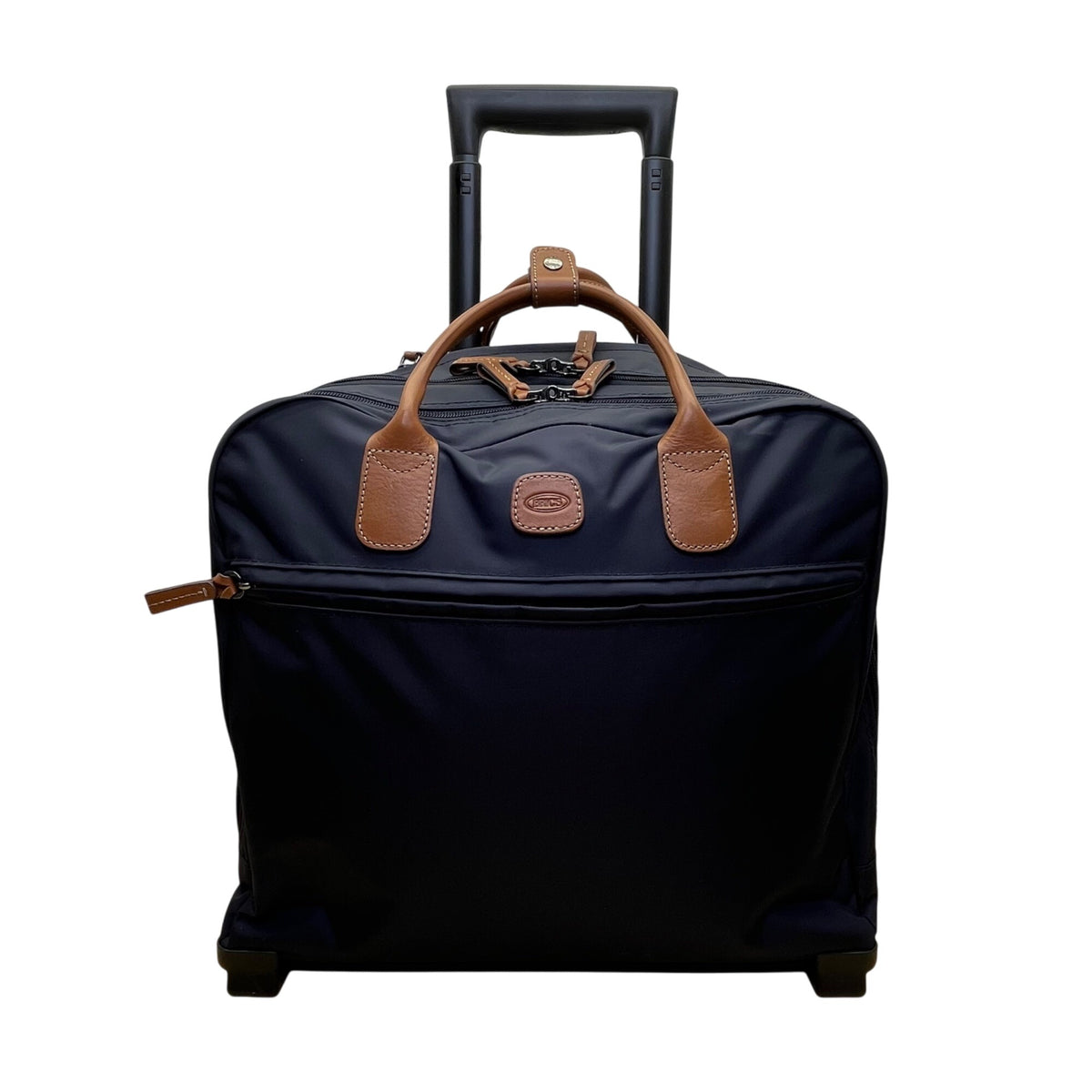 Brics Men’s Navy Nylon Lightweight Rolling Carry-On Bag With Leather Trim