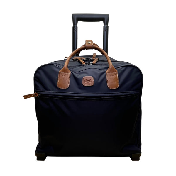 Brics Men’s Navy Nylon Lightweight Rolling Carry-On Bag With Leather Trim