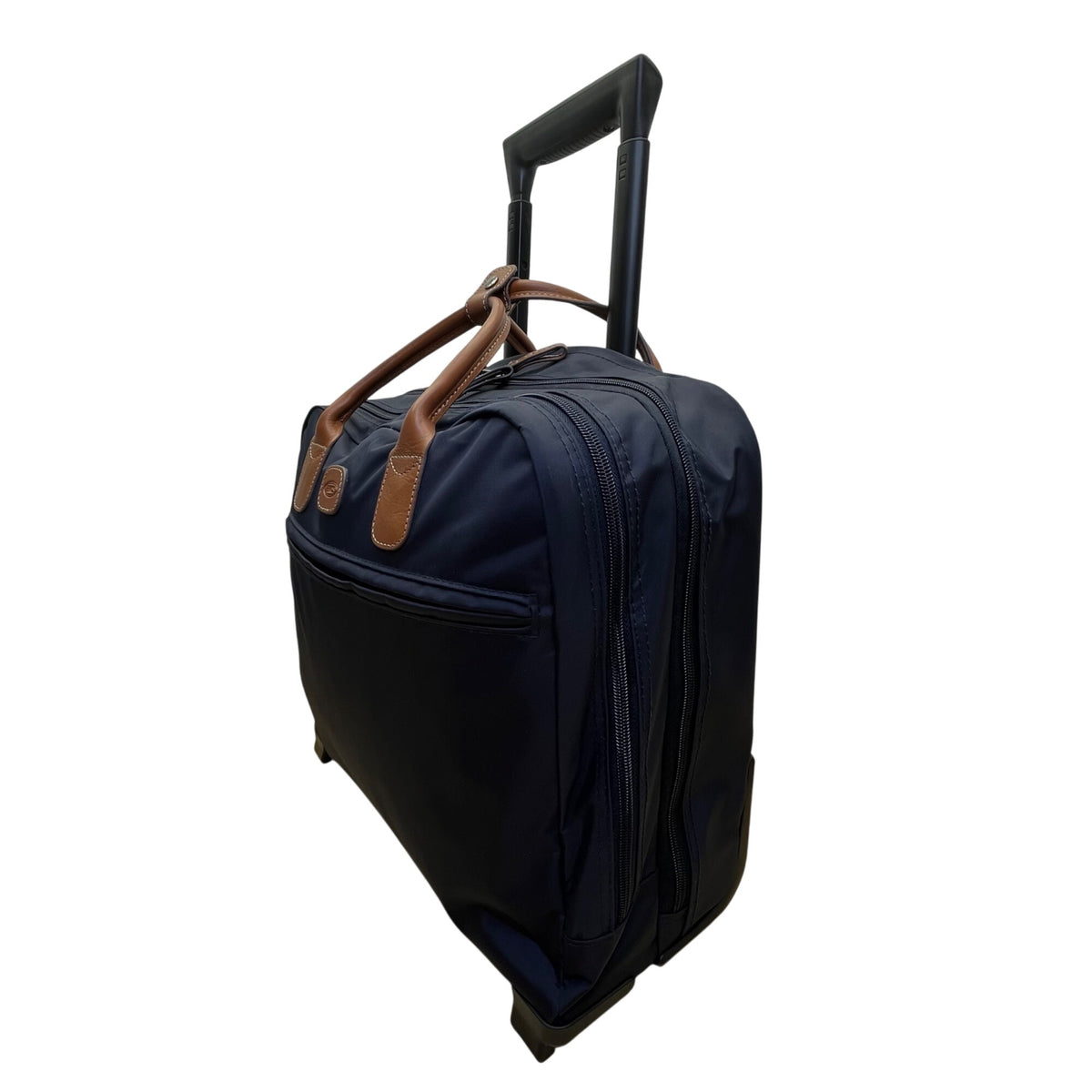 Brics Men’s Navy Nylon Lightweight Rolling Carry-On Bag With Leather Trim
