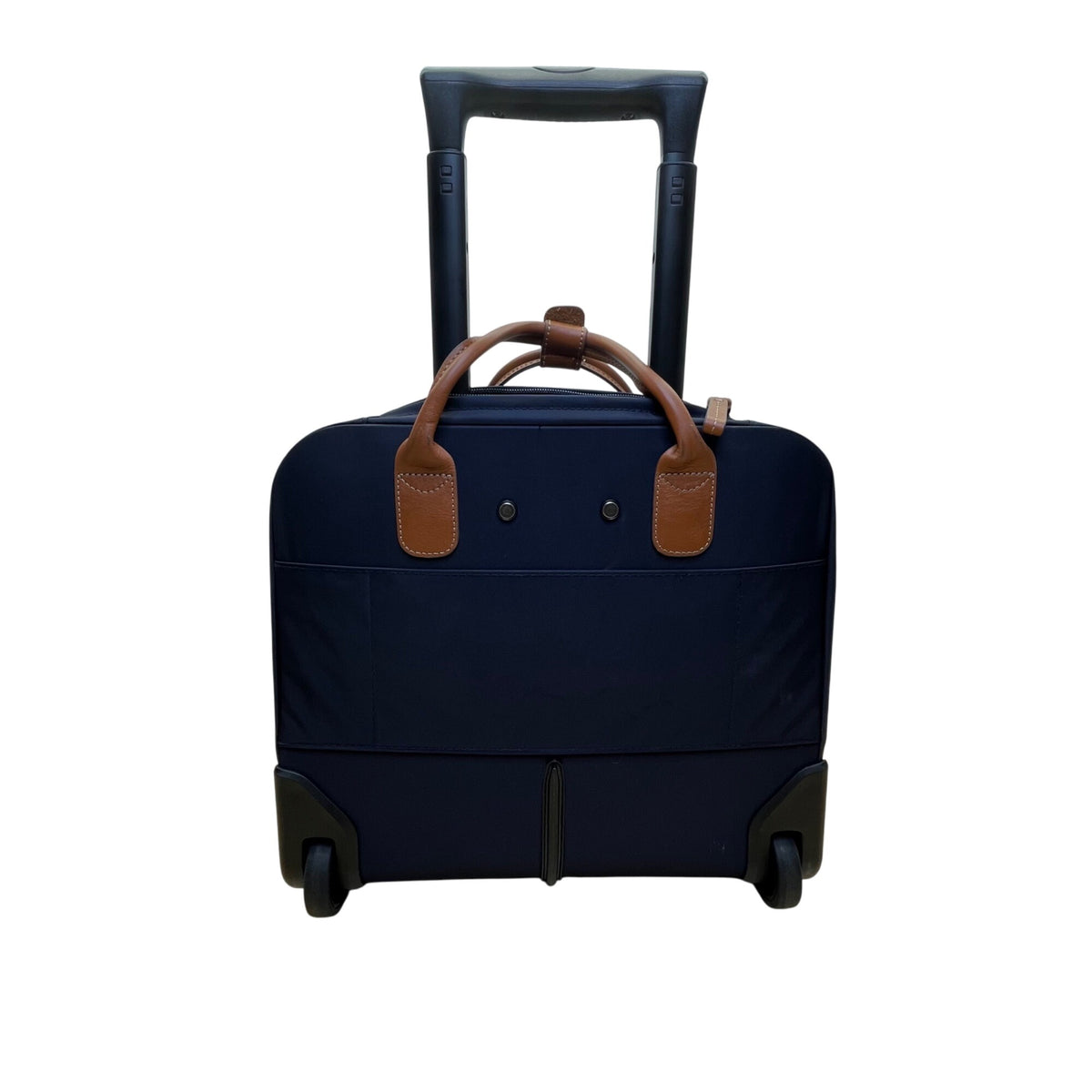 Brics Men’s Navy Nylon Lightweight Rolling Carry-On Bag With Leather Trim