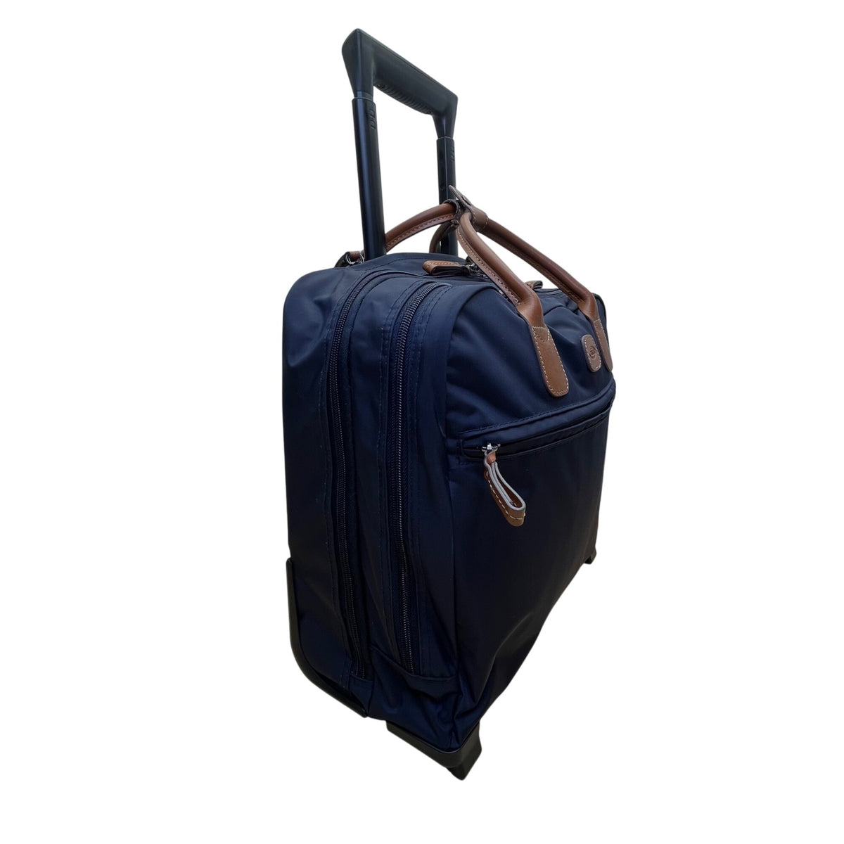 Brics Men’s Navy Nylon Lightweight Rolling Carry-On Bag With Leather Trim