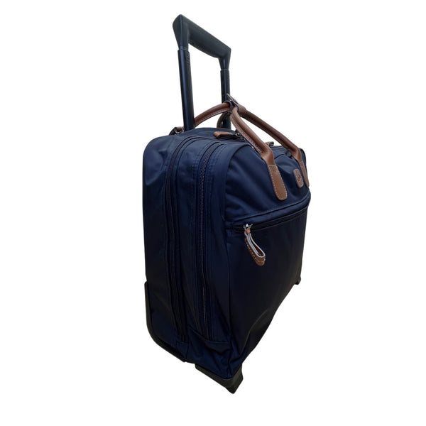 Brics Men’s Navy Nylon Lightweight Rolling Carry-On Bag With Leather Trim