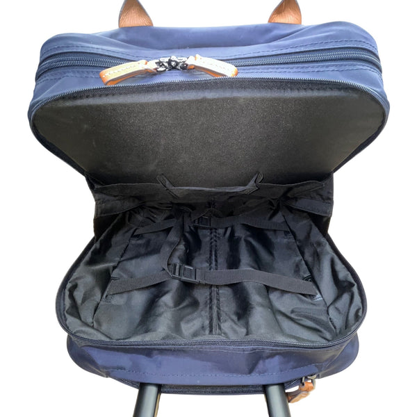 Brics Men’s Navy Nylon Lightweight Rolling Carry-On Bag With Leather Trim