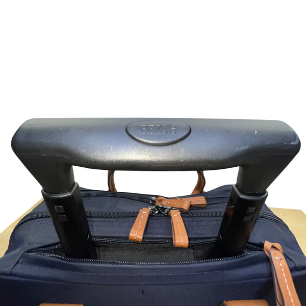 Brics Men’s Navy Nylon Lightweight Rolling Carry-On Bag With Leather Trim
