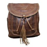 Patricia Nash Brown Embossed Leather Backpack Tassel & Decorative Stitching Sz M