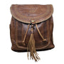 Patricia Nash Brown Embossed Leather Backpack Tassel & Decorative Stitching Sz M