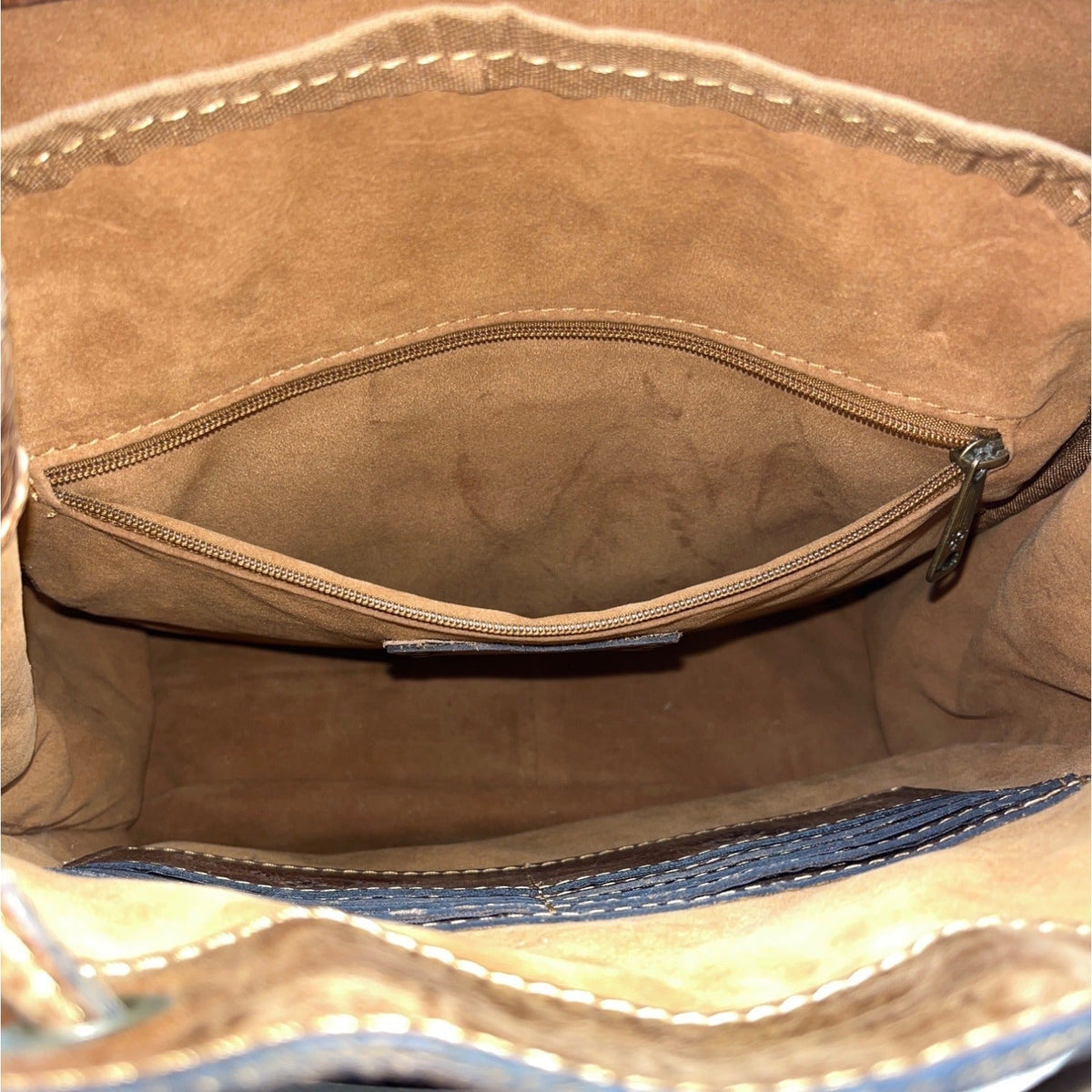 Patricia Nash Brown Embossed Leather Backpack Tassel & Decorative Stitching Sz M
