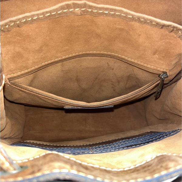 Patricia Nash Brown Embossed Leather Backpack Tassel & Decorative Stitching Sz M