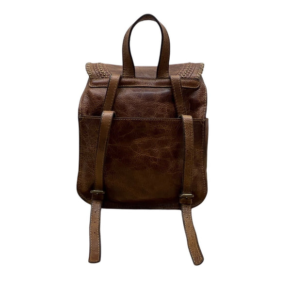 Patricia Nash Brown Embossed Leather Backpack Tassel & Decorative Stitching Sz M