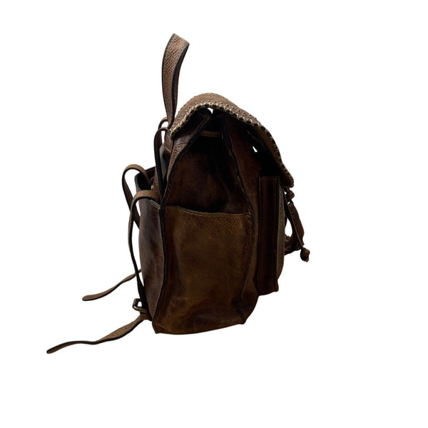 Patricia Nash Brown Embossed Leather Backpack Tassel & Decorative Stitching Sz M