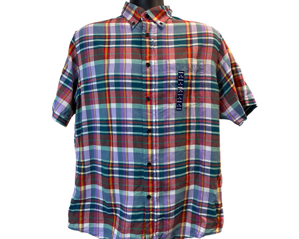 Lands End Mens Traditional Fit Plaid Button-Down Shirt Size M 15-15.5 - New