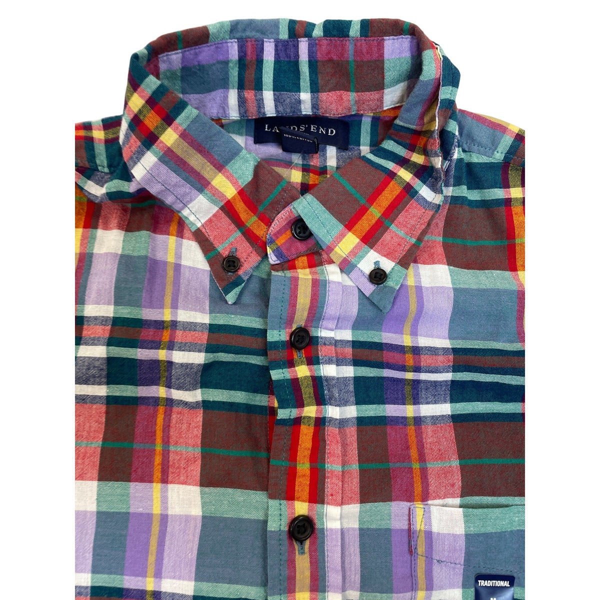 Lands End Mens Traditional Fit Plaid Button-Down Shirt Size M 15-15.5 - New