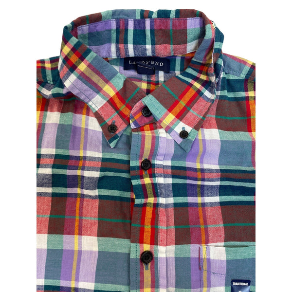 Lands End Mens Traditional Fit Plaid Button-Down Shirt Size M 15-15.5 - New