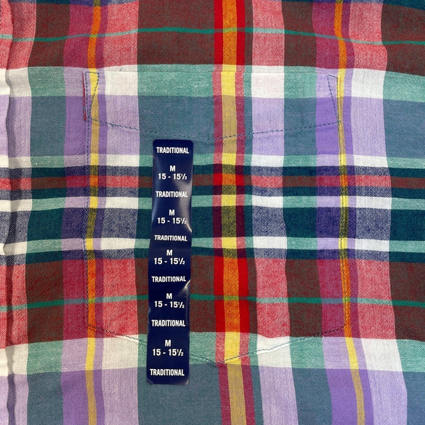 Lands End Mens Traditional Fit Plaid Button-Down Shirt Size M 15-15.5 - New