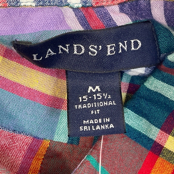 Lands End Mens Traditional Fit Plaid Button-Down Shirt Size M 15-15.5 - New