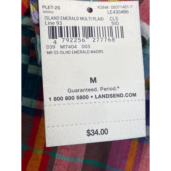 Lands End Mens Traditional Fit Plaid Button-Down Shirt Size M 15-15.5 - New