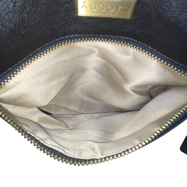 Assots Women’s Black Leather Adjustable Strap Dual-Zip Pockets Crossbody Bag