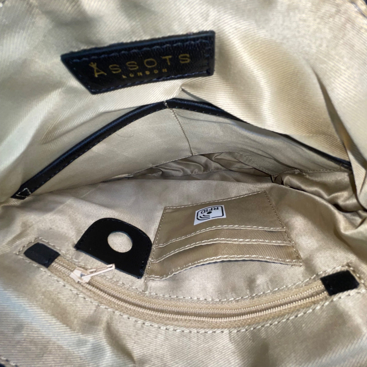 Assots Women’s Black Leather Adjustable Strap Dual-Zip Pockets Crossbody Bag