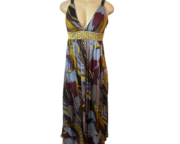 Laundry Maxi Dress Sz 2 Multicolor Silk Blend V-Neck Empire Waist