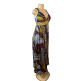 Laundry Maxi Dress Sz 2 Multicolor Silk Blend V-Neck Empire Waist