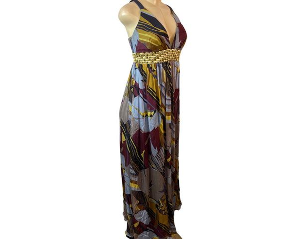 Laundry Maxi Dress Sz 2 Multicolor Silk Blend V-Neck Empire Waist