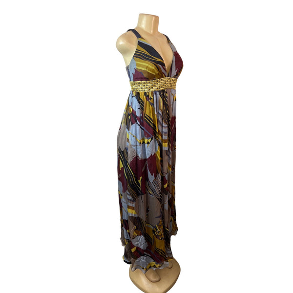 Laundry Maxi Dress Sz 2 Multicolor Silk Blend V-Neck Empire Waist