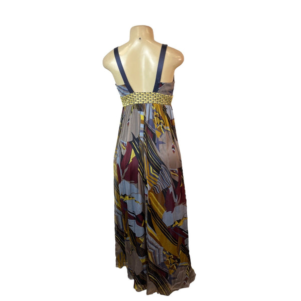 Laundry Maxi Dress Sz 2 Multicolor Silk Blend V-Neck Empire Waist