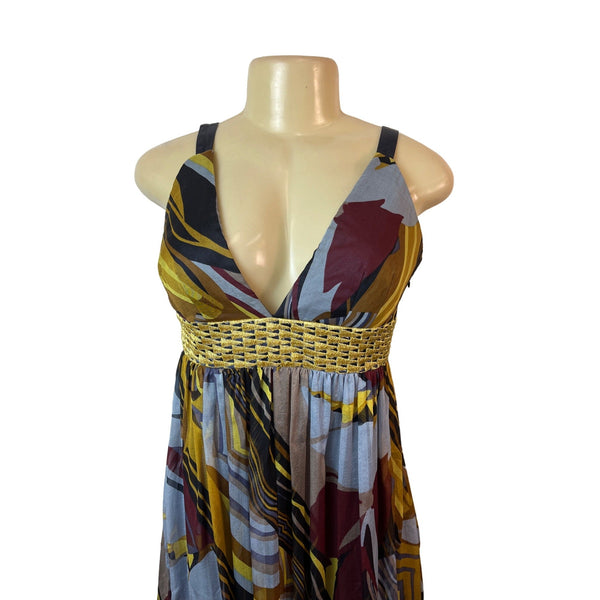 Laundry Maxi Dress Sz 2 Multicolor Silk Blend V-Neck Empire Waist