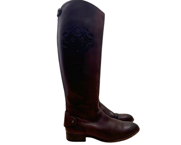 Vintage Frye Women’s Brown Embossed Leather Back Zip Up Tall Riding Boots Sz 8.5