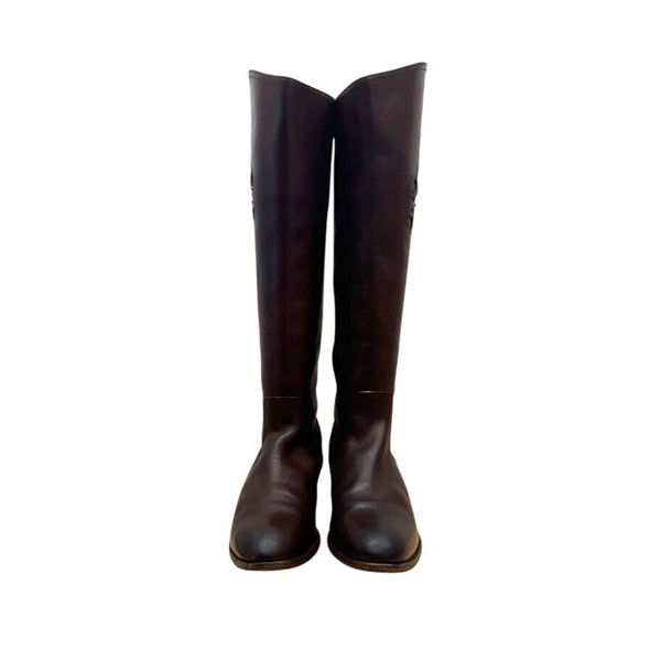 Vintage Frye Women’s Brown Embossed Leather Back Zip Up Tall Riding Boots Sz 8.5