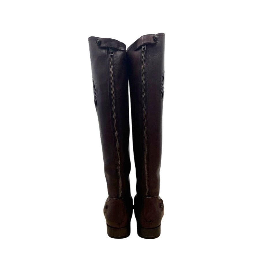 Vintage Frye Women’s Brown Embossed Leather Back Zip Up Tall Riding Boots Sz 8.5