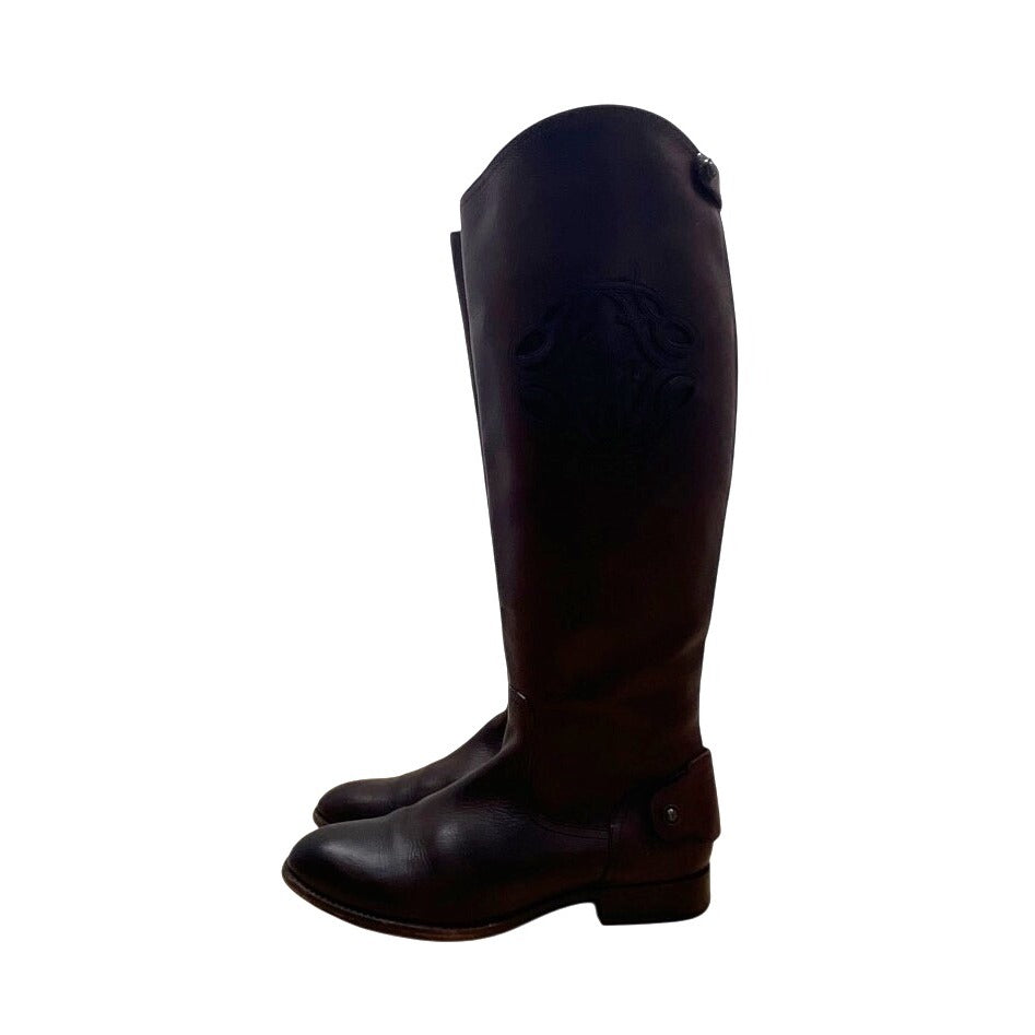 Vintage Frye Women’s Brown Embossed Leather Back Zip Up Tall Riding Boots Sz 8.5
