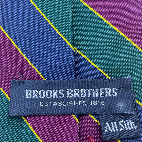 Vintage Brooks Brothers Multi-Color All-Silk Striped Tie Green/Purple/Yellow Design