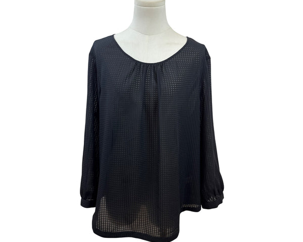 J.Crew Womens Sheer Black Textured Blouse 3/4 Sleeves Round Neck Top Sz XL