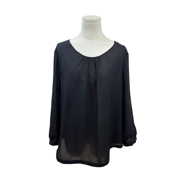 J.Crew Womens Sheer Black Textured Blouse 3/4 Sleeves Round Neck Top Sz XL