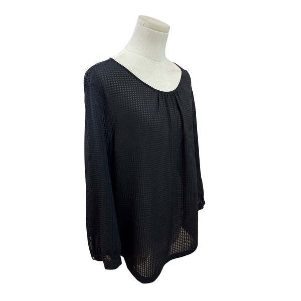 J.Crew Womens Sheer Black Textured Blouse 3/4 Sleeves Round Neck Top Sz XL