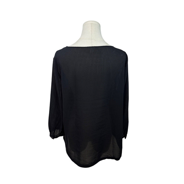 J.Crew Womens Sheer Black Textured Blouse 3/4 Sleeves Round Neck Top Sz XL