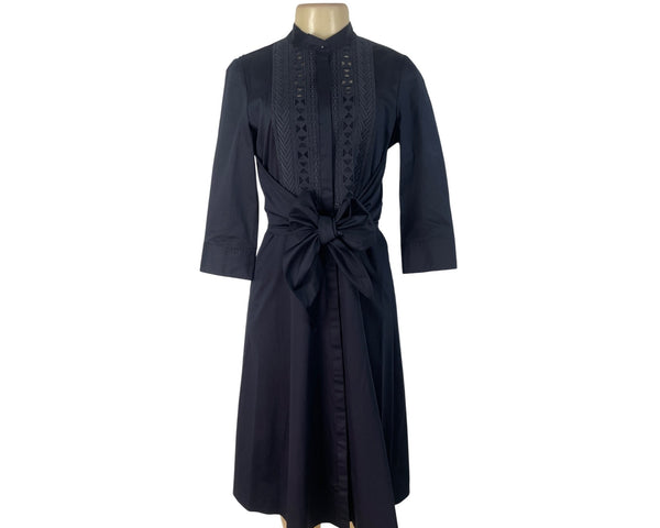 Elie Tahari Women’s Navy Blue Lace-Detail Dress With Bow-Tie Waist