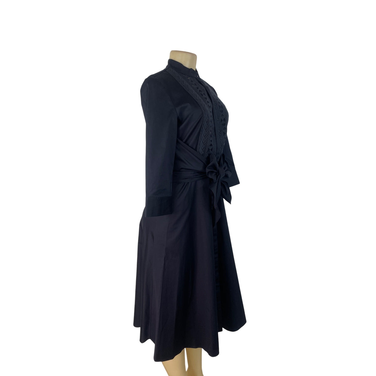 Elie Tahari Women’s Navy Blue Lace-Detail Dress With Bow-Tie Waist