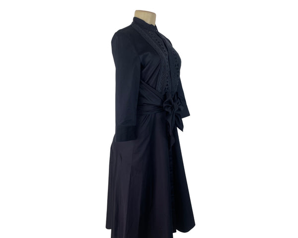 Elie Tahari Women’s Navy Blue Lace-Detail Dress With Bow-Tie Waist