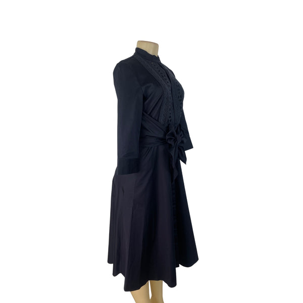 Elie Tahari Women’s Navy Blue Lace-Detail Dress With Bow-Tie Waist