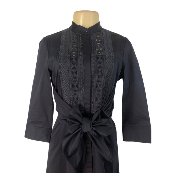 Elie Tahari Women’s Navy Blue Lace-Detail Dress With Bow-Tie Waist