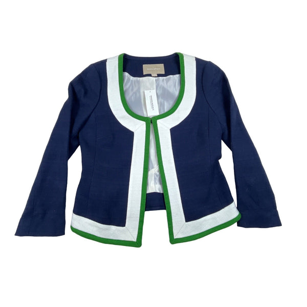 Banana Republic Womens Open Front Cotton Jacket Size 2 Blue White Green Trim New