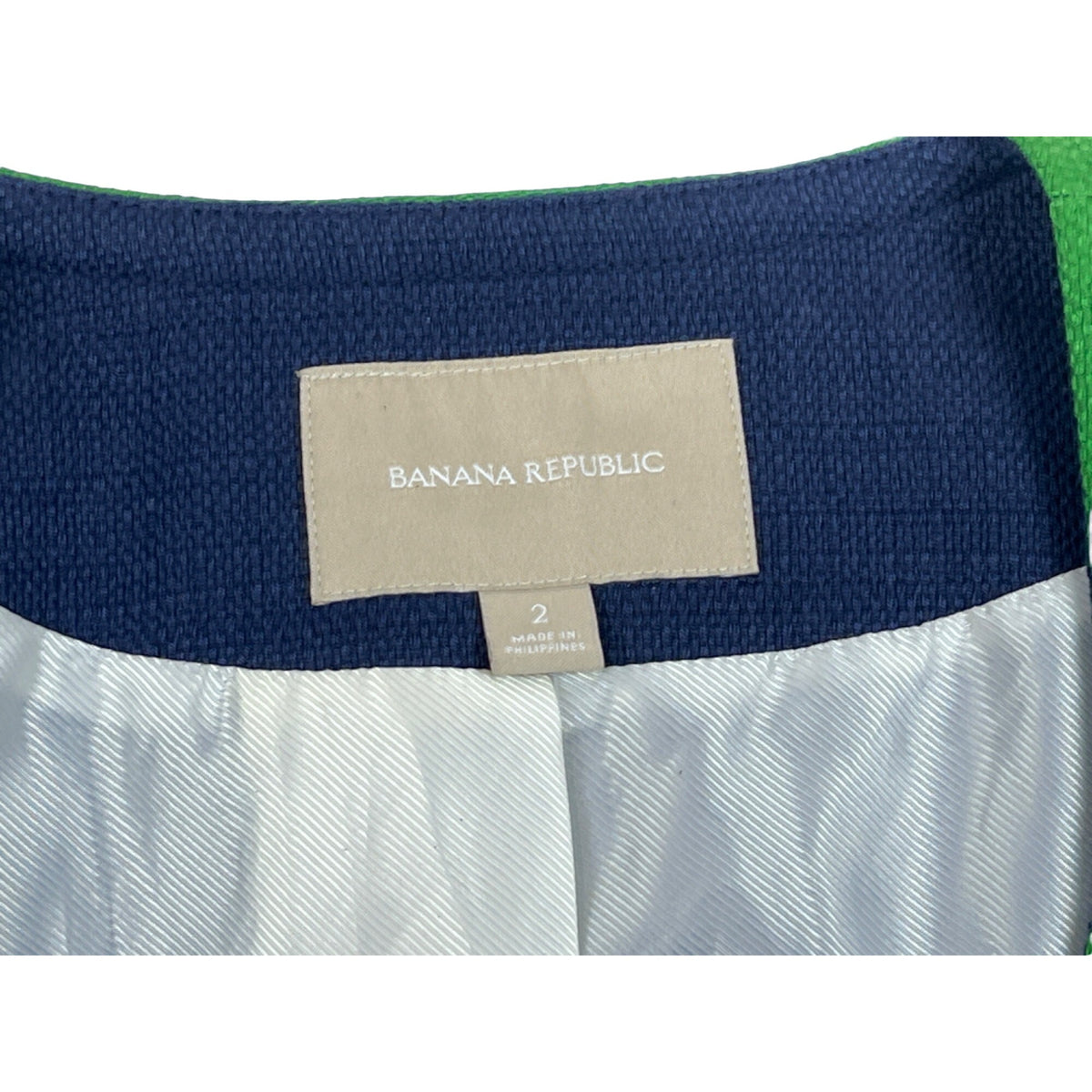 Banana Republic Womens Open Front Cotton Jacket Size 2 Blue White Green Trim New