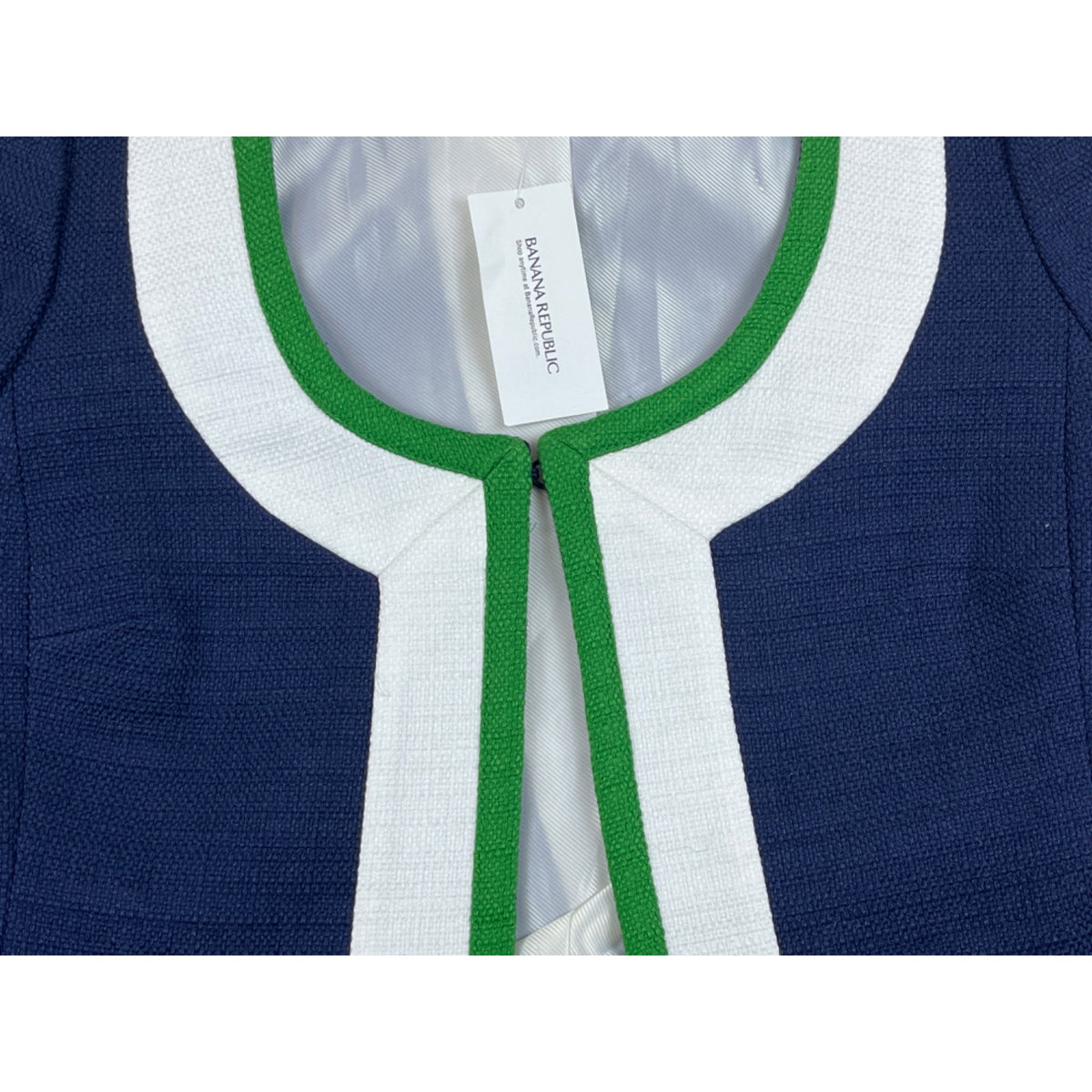 Banana Republic Womens Open Front Cotton Jacket Size 2 Blue White Green Trim New