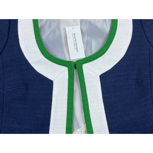 Banana Republic Womens Open Front Cotton Jacket Size 2 Blue White Green Trim New