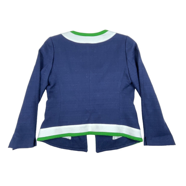 Banana Republic Womens Open Front Cotton Jacket Size 2 Blue White Green Trim New