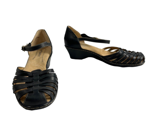 SoftSpots Women's Black Leather Strapped Sandals Sz 10W