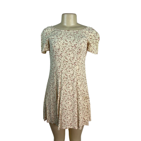 Ann Taylor Womens Floral Print Short Sleeve Mini Dress Beige & Red Size 2